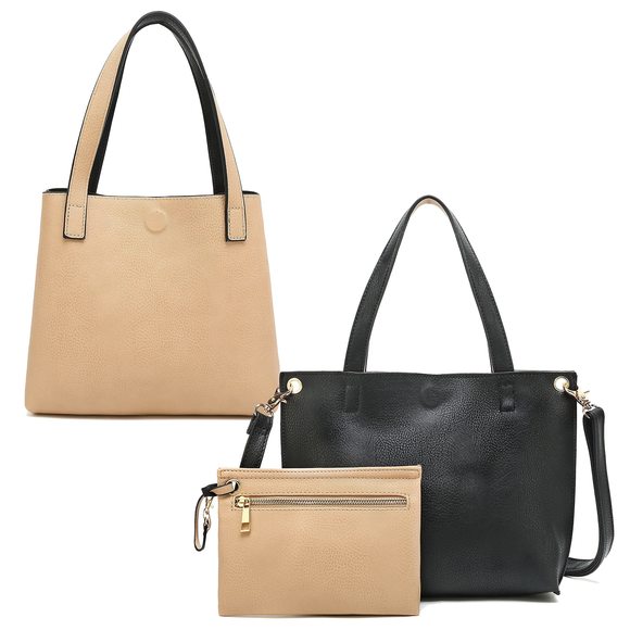Reversible Vegan Leather Tote Bag, Large Shoulder Handbag, H184220190131 - Uwu - Picture 1 of 7